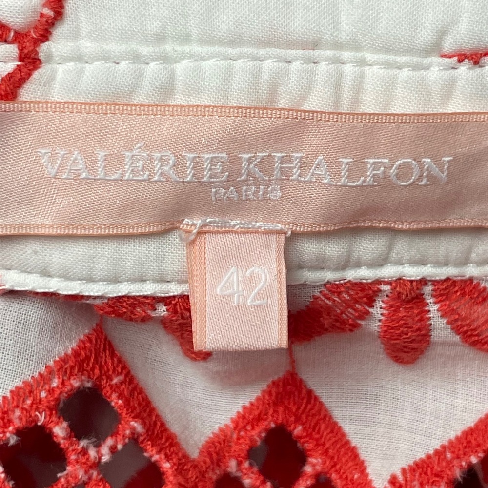 Valerie Khalfon Paris Boho Red White Eyelet Embroidered Button Up 12 Top‎ Shirt - Picture 8 of 9